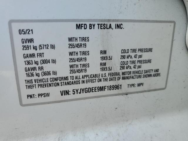 5YJYGDEE9MF189961 - 2021 TESLA MODEL Y WHITE photo 13