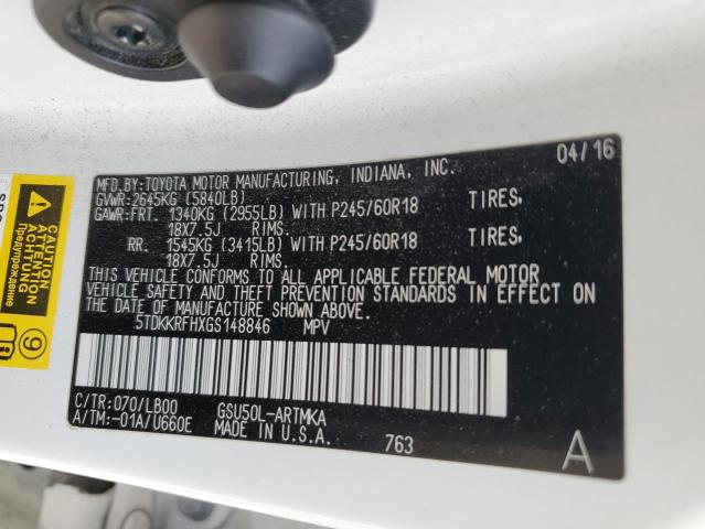 5TDKKRFHXGS148846 - 2016 TOYOTA HIGHLANDER XLE Սպիտակ լուսանկար 14