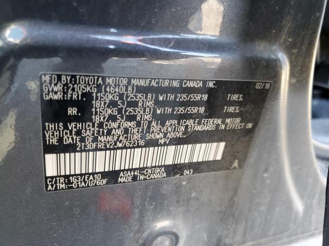 2T3DFREV2JW762316 - 2018 TOYOTA RAV4 LIMITED Gris photo 14