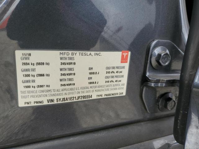 5YJSA1E21JF295554 - 2018 TESLA MODEL S GRAY photo 12