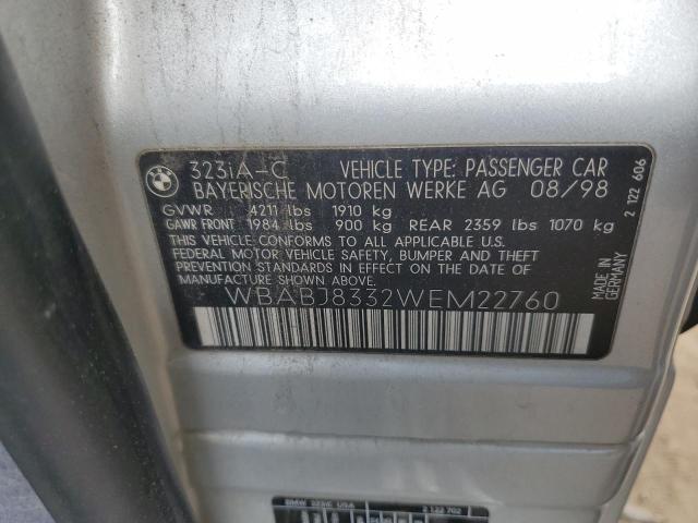 WBABJ8332WEM22760 - 1998 BMW 323 IC AUTOMATIC SILVER photo 12
