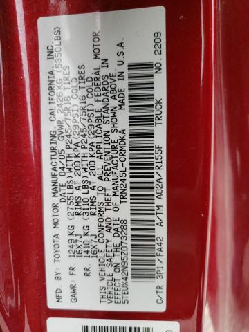 5TEUX42N95Z073288 - 2005 TOYOTA TACOMA ACCESS CAB წითელი ფოტო 12