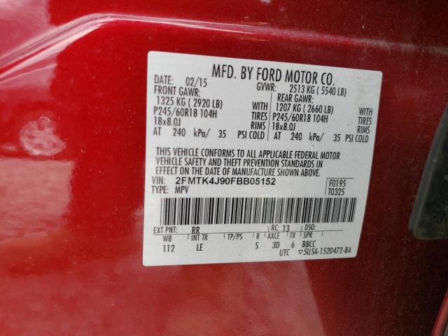 2FMTK4J90FBB05152 - 2015 FORD EDGE SEL MAROON photo 13