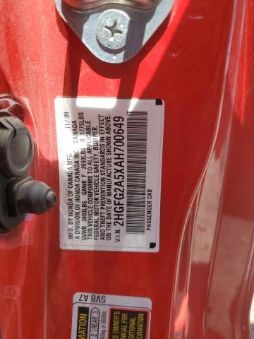 2HGFG2A5XAH700649 - 2010 HONDA CIVIC SI RED photo 13