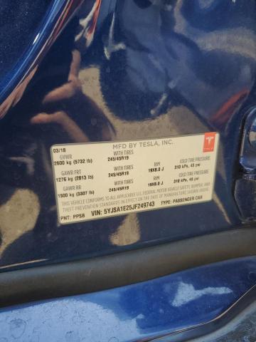5YJSA1E25JF249743 - 2018 TESLA MODEL S 蓝色 照片 12