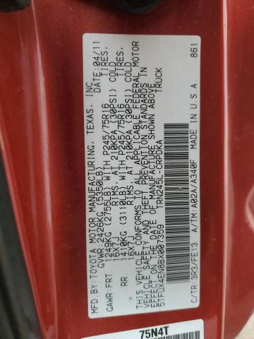 5TFUX4EN8BX007359 - 2011 TOYOTA TACOMA ACCESS CAB Czerwony zdjęcie 13