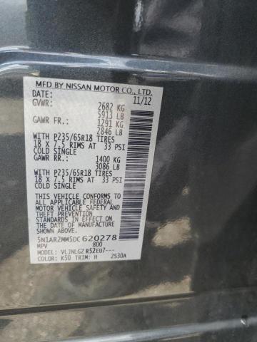 5N1AR2MM5DC620278 - 2013 NISSAN PATHFINDER S GRAY photo 12