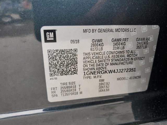 1GNERGKW4JJ272351 - 2018 CHEVROLET TRAVERSE LT CHARCOAL photo 13