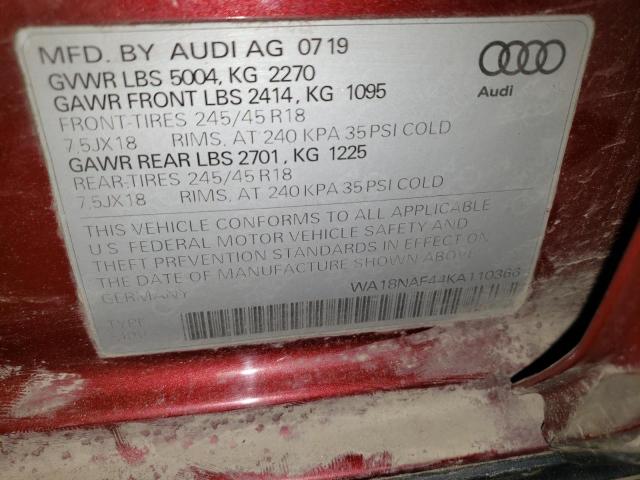 WA18NAF44KA110366 - 2019 AUDI A4 ALLROAD PREMIUM PLUS RED photo 13