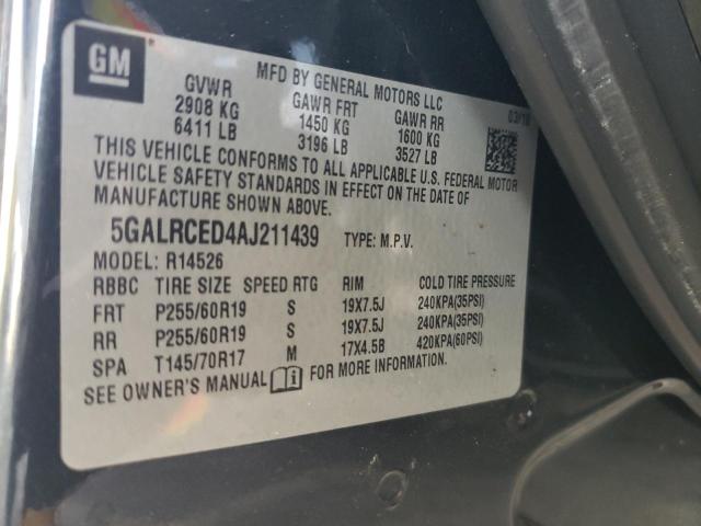 5GALRCED4AJ211439 - 2010 BUICK ENCLAVE CXL BLACK photo 13