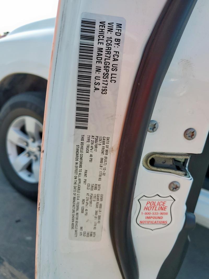 1C6RR7LG6PS517193 - 2023 RAM 1500 CLASS SLT თეთრი ფოტო 12