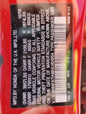 SHHFK7H46HU404954 - 2017 HONDA CIVIC SPORT 红色 照片 12