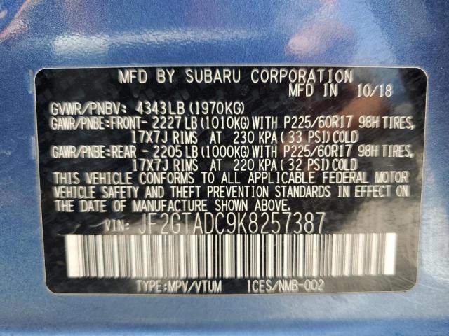 JF2GTADC9K8257387 - 2019 SUBARU CROSSTREK PREMIUM BLUE photo 12