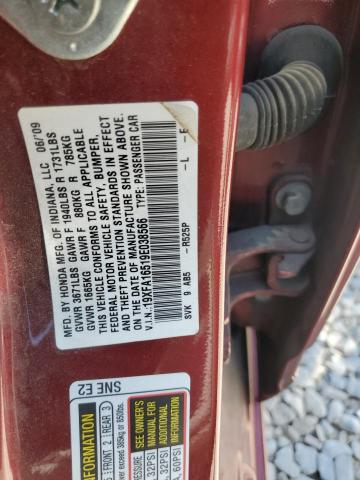 19XFA16519E038566 - 2009 HONDA CIVIC LX BURGUNDY photo 12