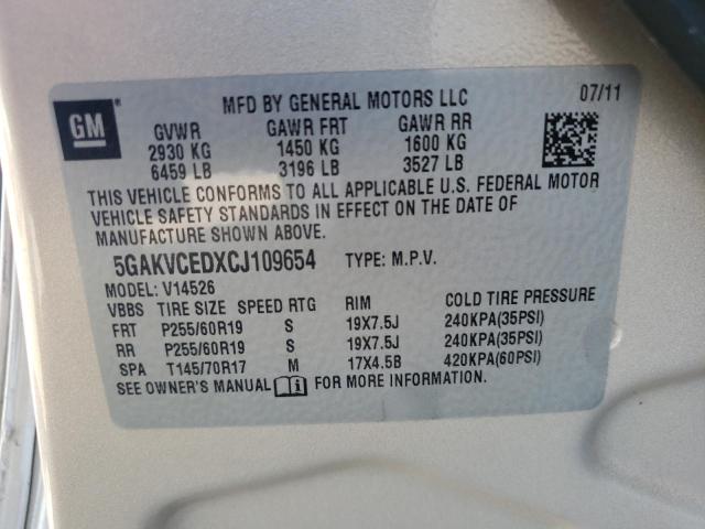 5GAKVCEDXCJ109654 - 2012 BUICK ENCLAVE TAN photo 13