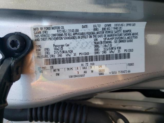 1FAHP3M28CL403700 - 2012 FORD FOCUS SEL SILVER photo 13