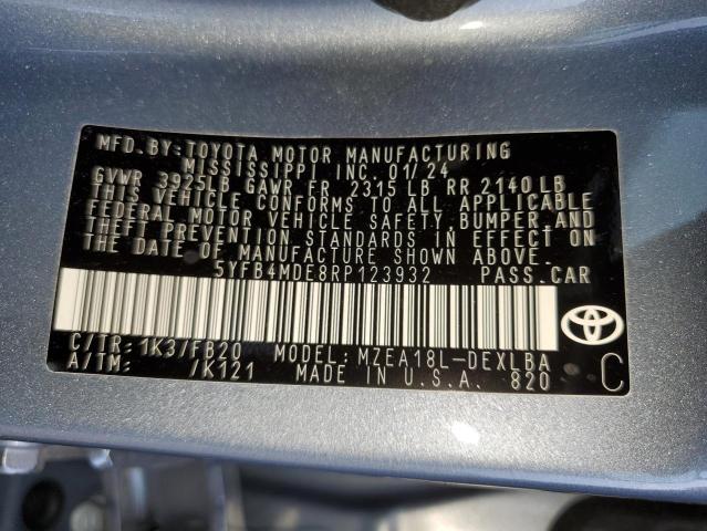 5YFB4MDE8RP123932 - 2024 TOYOTA COROLLA LE GRAY photo 12