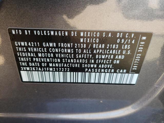 3VW2K7AJ1FM217272 - 2015 VOLKSWAGEN JETTA BASE 灰色 照片 12