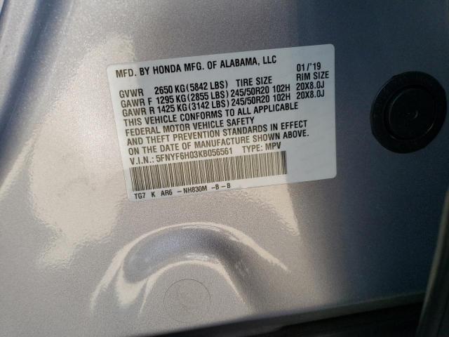 5FNYF6H03KB056561 - 2019 HONDA PILOT ELITE SILVER photo 13