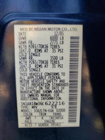 5N1AR18W36C622216 - 2006 NISSAN PATHFINDER LE BLUE photo 13