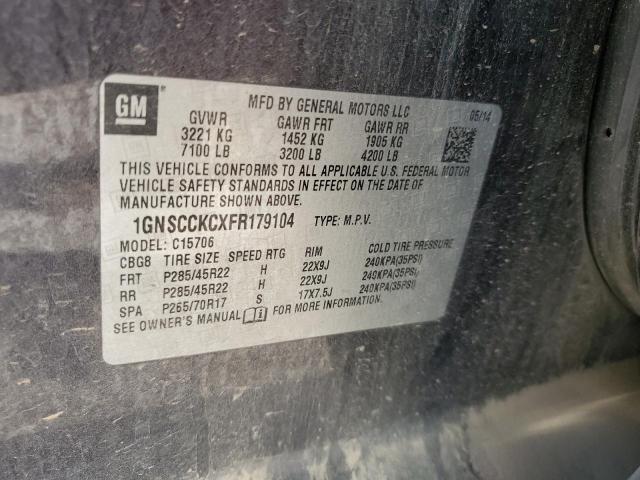 1GNSCCKCXFR179104 - 2015 CHEVROLET TAHOE C1500 LTZ GRAY photo 13