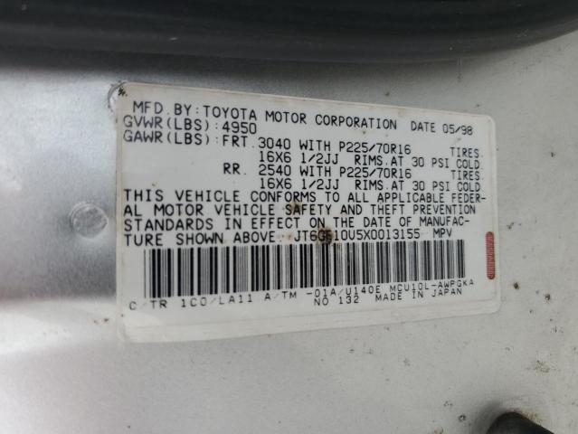 JT6GF10U5X0013155 - 1999 LEXUS RX 300 SILVER photo 13