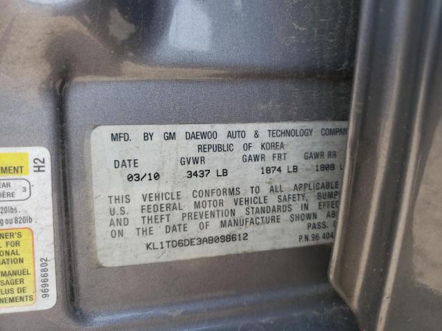 KL1TD6DE3AB098612 - 2010 CHEVROLET AVEO LS 灰色 照片 12