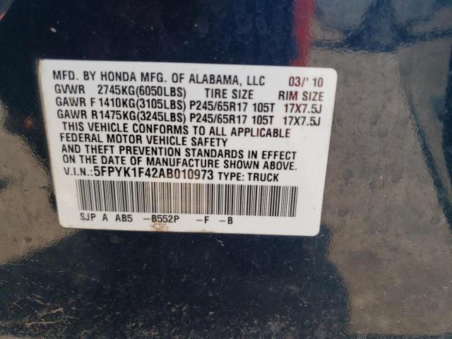 5FPYK1F42AB010973 - 2010 HONDA RIDGELINE RTS BLUE photo 12