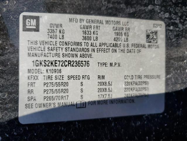 1GKS2KE72CR236576 - 2012 GMC YUKON XL K1500 SLT BLACK photo 10