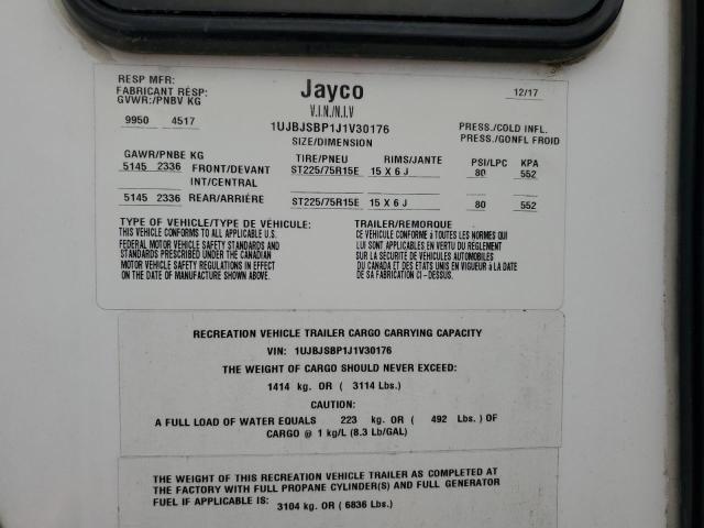 1UJBJSBP1J1V30176 - 2018 JAYC TRAVEL TRL ნაცრისფერი ფოტო 10