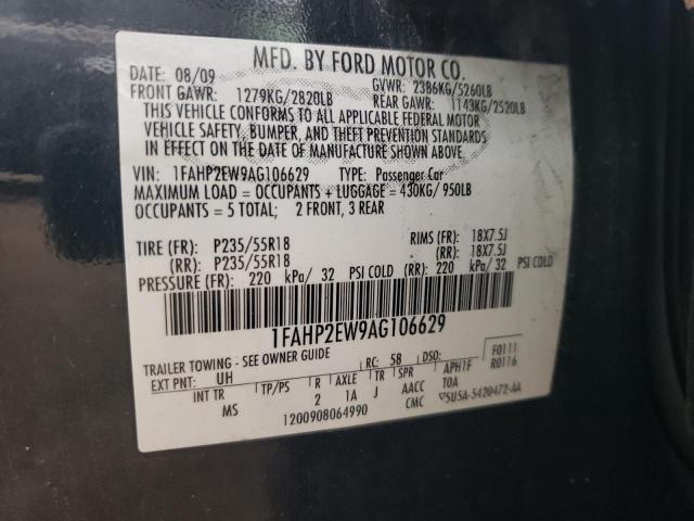 1FAHP2EW9AG106629 - 2010 FORD TAURUS SEL BLACK photo 12