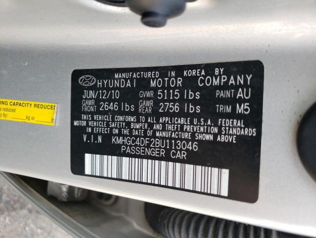 KMHGC4DF2BU113046 - 2011 HYUNDAI GENESIS 4.6L SILVER photo 12