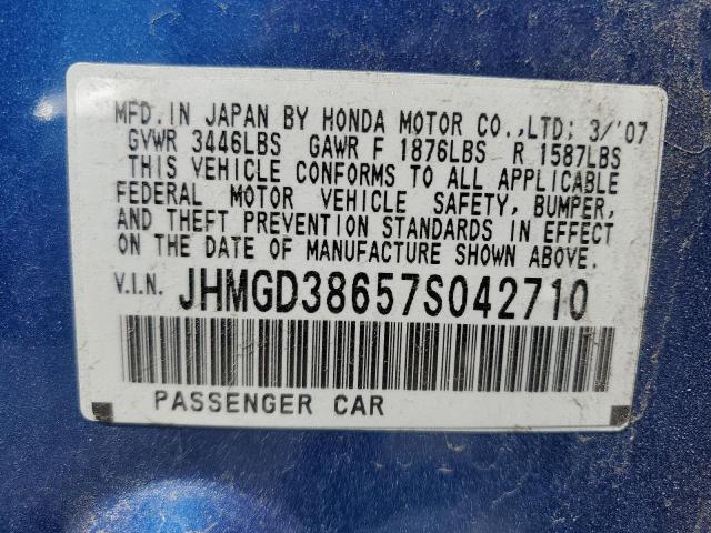 JHMGD38657S042710 - 2007 HONDA FIT S 蓝色 照片 12