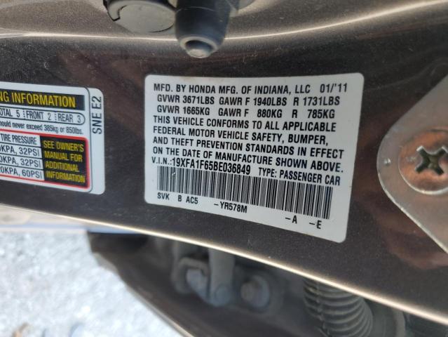 19XFA1F65BE036849 - 2011 HONDA CIVIC LX-S Marron photo 12