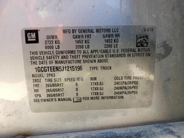 1GCGTEEN5J1215196 - 2018 CHEVROLET COLORADO ZR2 SILVER photo 12