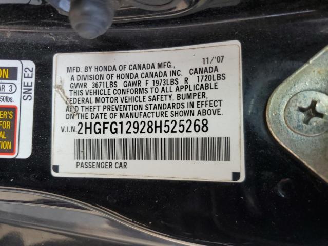 2HGFG12928H525268 - 2008 HONDA CIVIC EXL BLACK photo 12