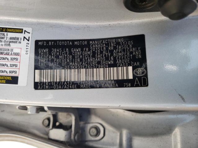 2T1KR32E76C579804 - 2006 TOYOTA COROLLA MA XR SILVER photo 13