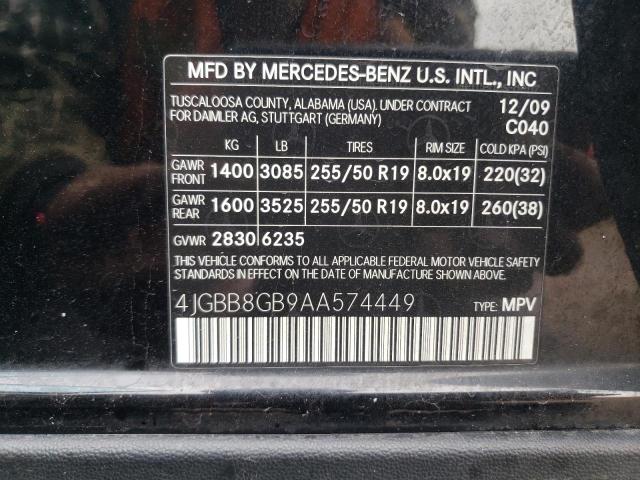 4JGBB8GB9AA574449 - 2010 MERCEDES-BENZ ML 350 4MATIC BLACK photo 13