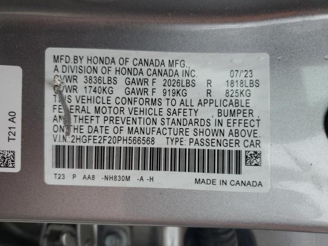 2HGFE2F20PH566568 - 2023 HONDA CIVIC LX 银色 照片 12
