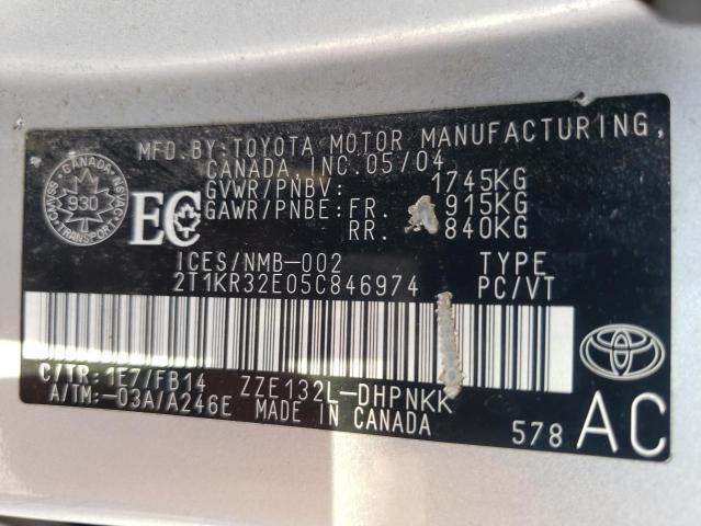 2T1KR32E05C846974 - 2005 TOYOTA COROLLA MA XR SILVER photo 14
