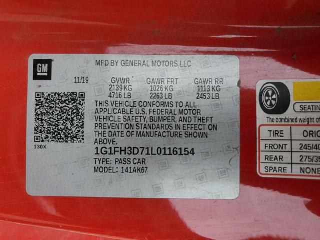 1G1FH3D71L0116154 - 2020 CHEVROLET CAMARO SS RED photo 12