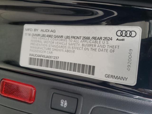 WAUC4AF49JA001237 - 2018 AUDI S4 PRESTIGE BLACK photo 10