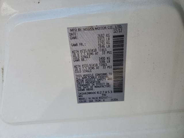 5N1AR2MMXDC627453 - 2013 NISSAN PATHFINDER S WHITE photo 12