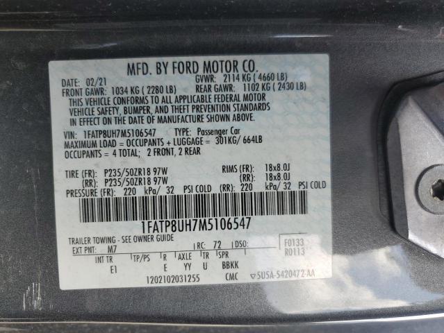 1FATP8UH7M5106547 - 2021 FORD MUSTANG SILVER photo 13