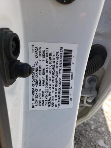 2HGFC2F80KH549255 - 2019 HONDA CIVIC SPORT 白色 照片 12