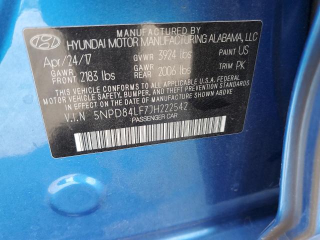 5NPD84LF7JH222542 - 2018 HYUNDAI ELANTRA SEL BLUE photo 12