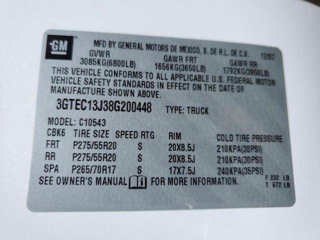 3GTEC13J38G200448 - 2008 GMC SIERRA C1500 WHITE photo 10