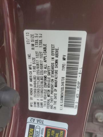 5J6RM3H7XDL046738 - 2013 HONDA CR-V EXL MAROON photo 13