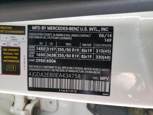 4JGDA2EB0EA434758 - 2014 MERCEDES-BENZ ML 350 BLUETEC WHITE photo 13