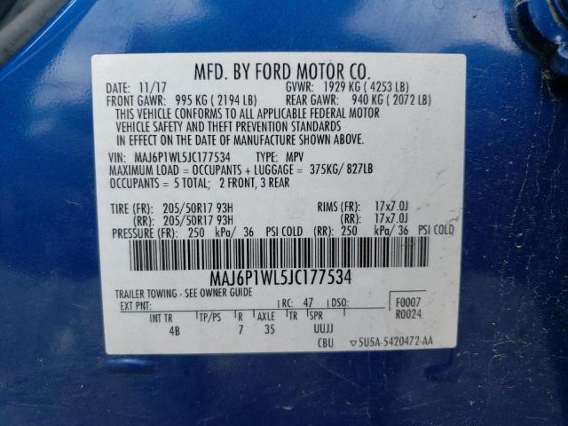 MAJ6P1WL5JC177534 - 2018 FORD ECOSPORT TITANIUM BLUE photo 12